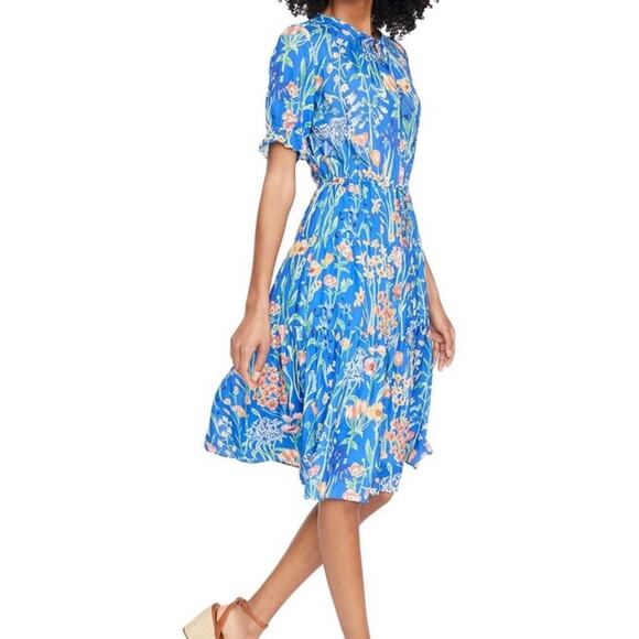 J. McLaughlin Lille Silk Tiered Midi Dress Madeira Flora Blue Size Large NWOT - Picture 3 of 10